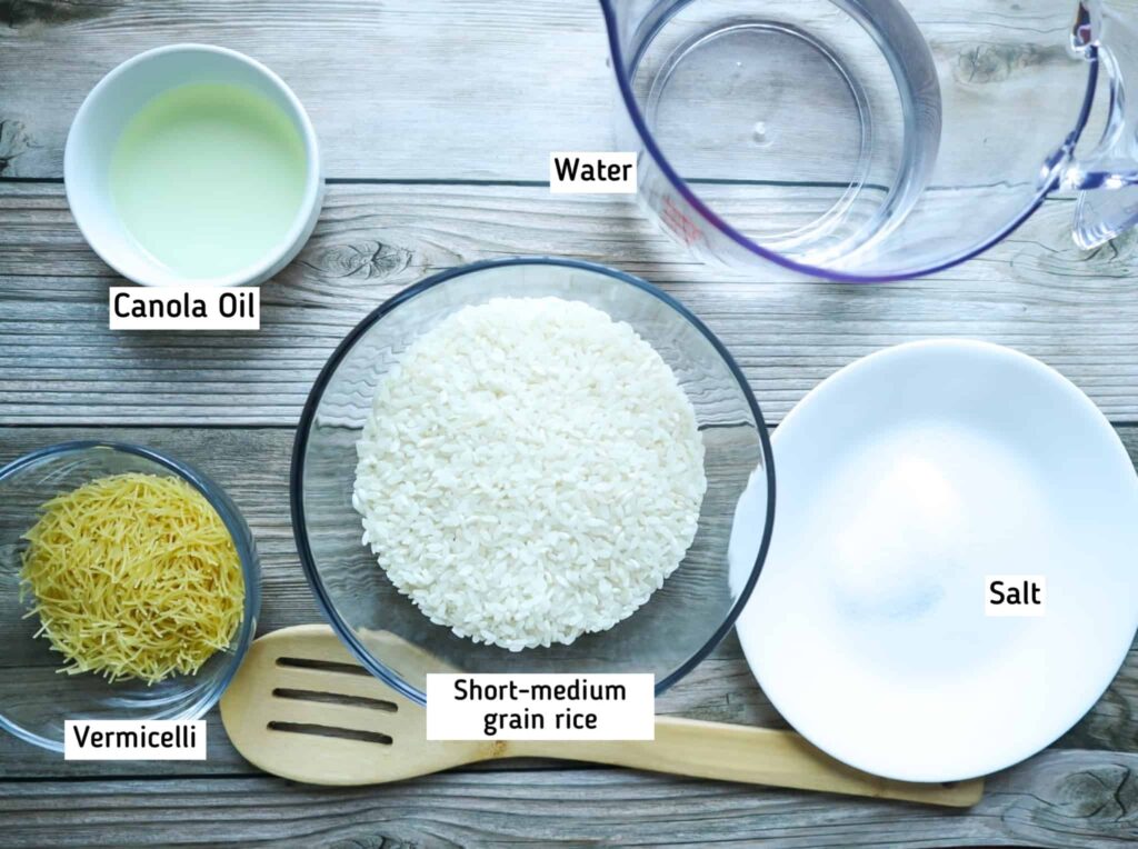 White rice with vermicelli ingredients 