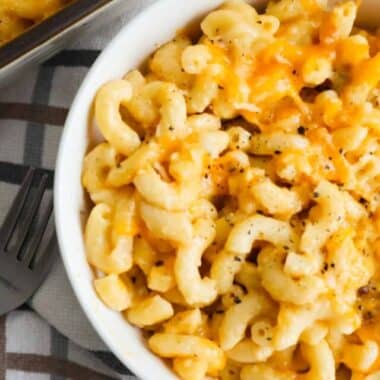 A bowl of mac and cheese and baked dish