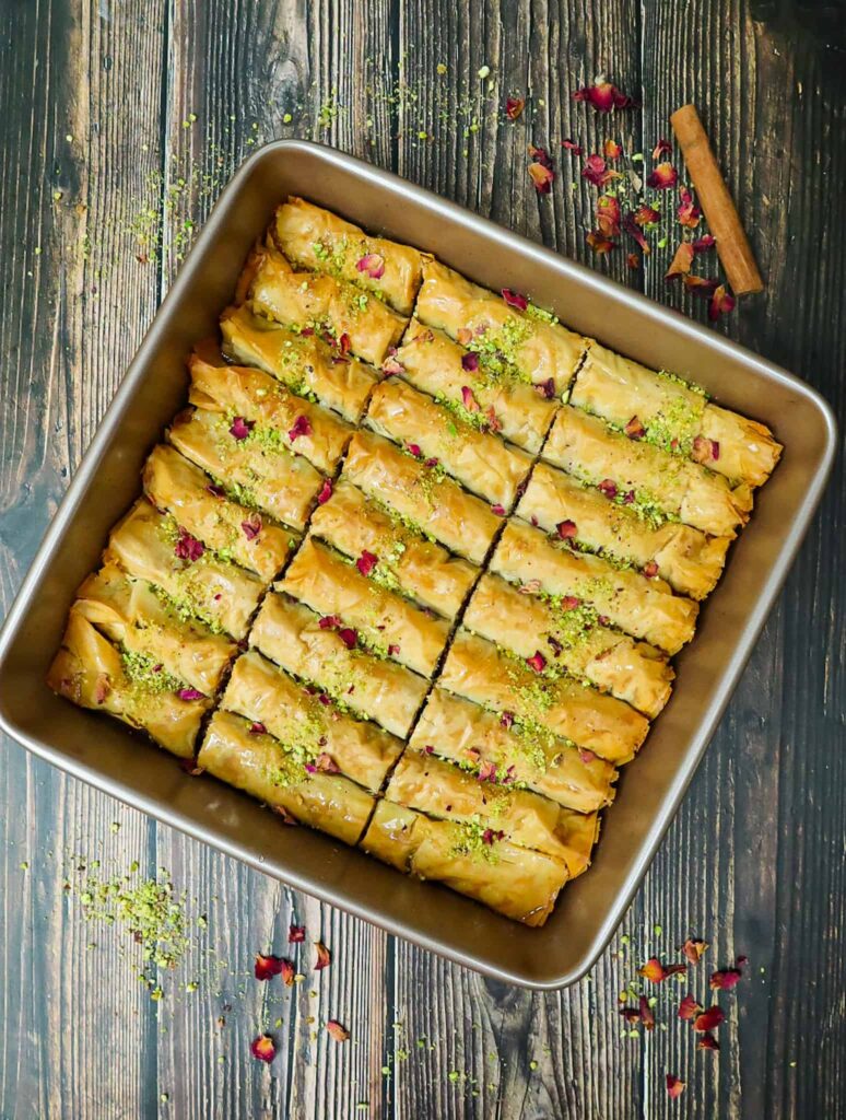 a tray of baked baklava 