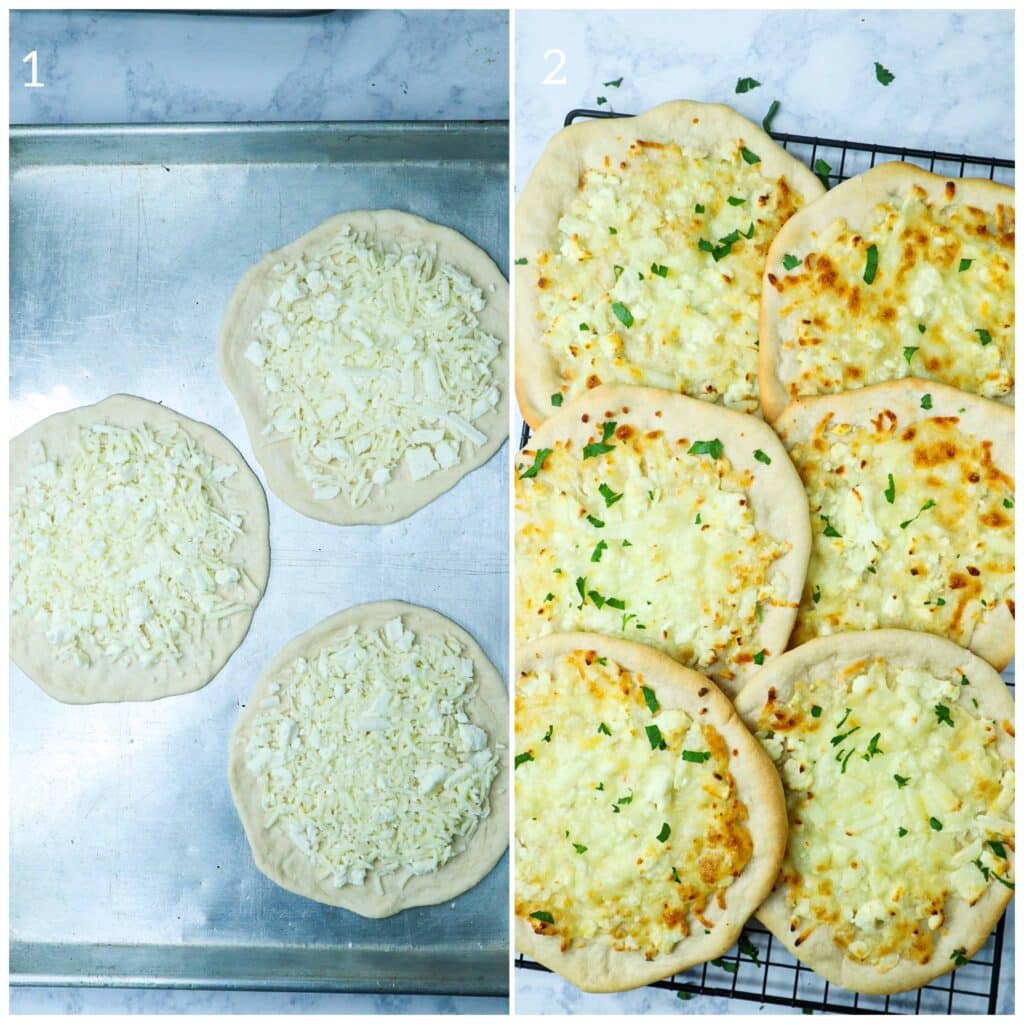 a photo of before and after baked cheese manakish