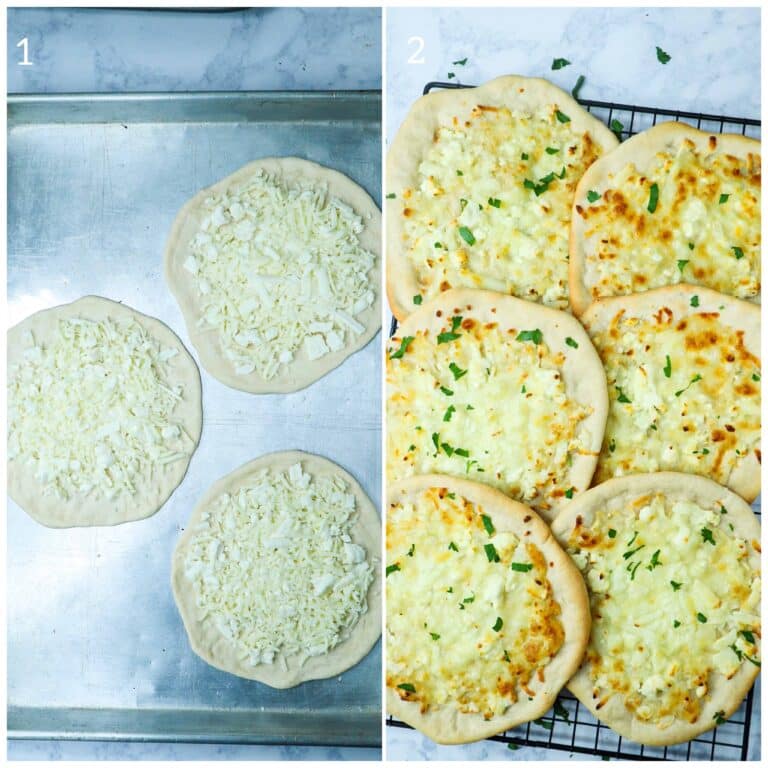 a photo of before and after baked cheese manakish