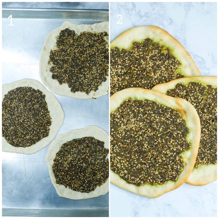 The manakish before and after baking