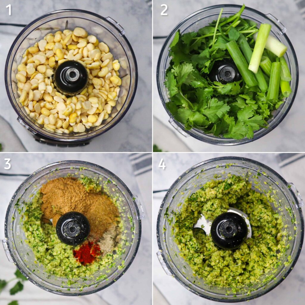 A 4 steps of how to do falafel in the food processor 