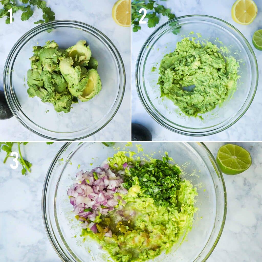 three photos on how to make the perfect guacamole