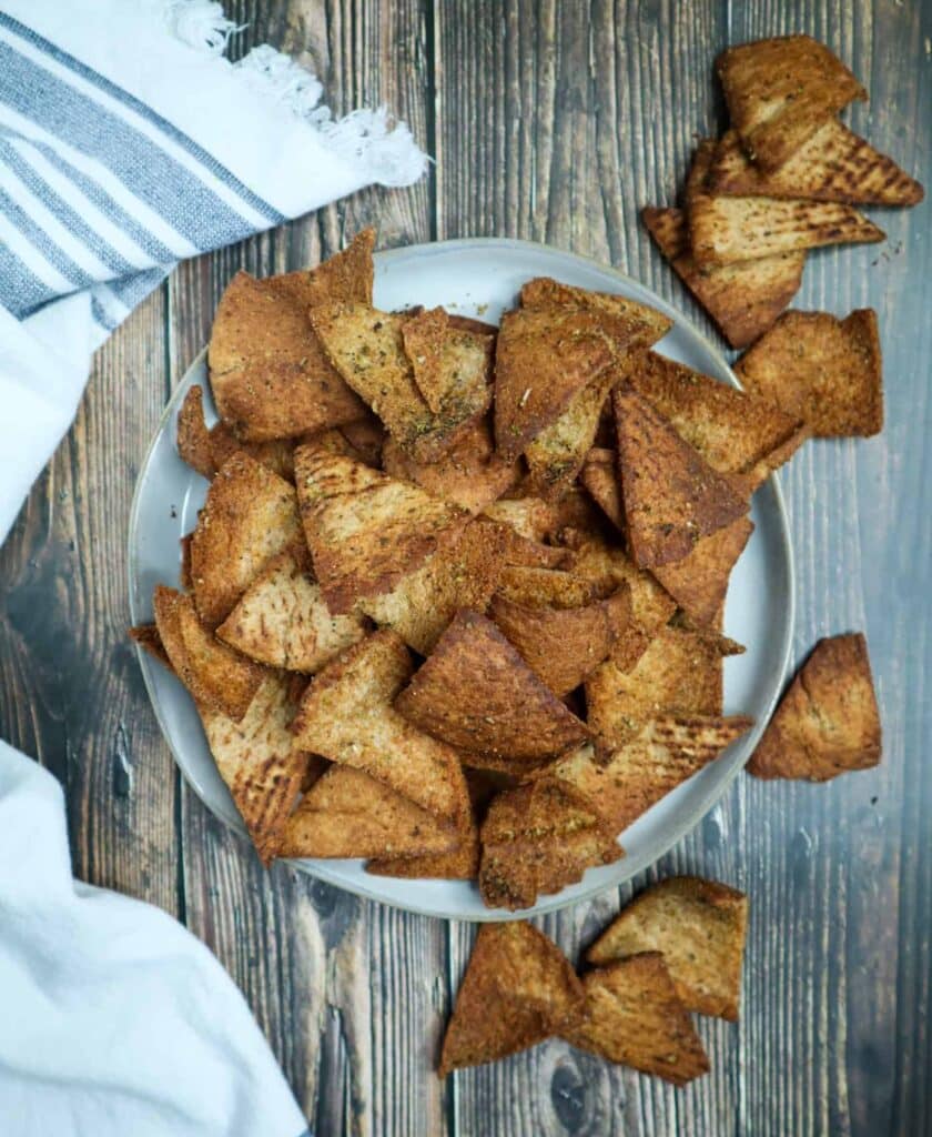 A plate has air fryer pita chips