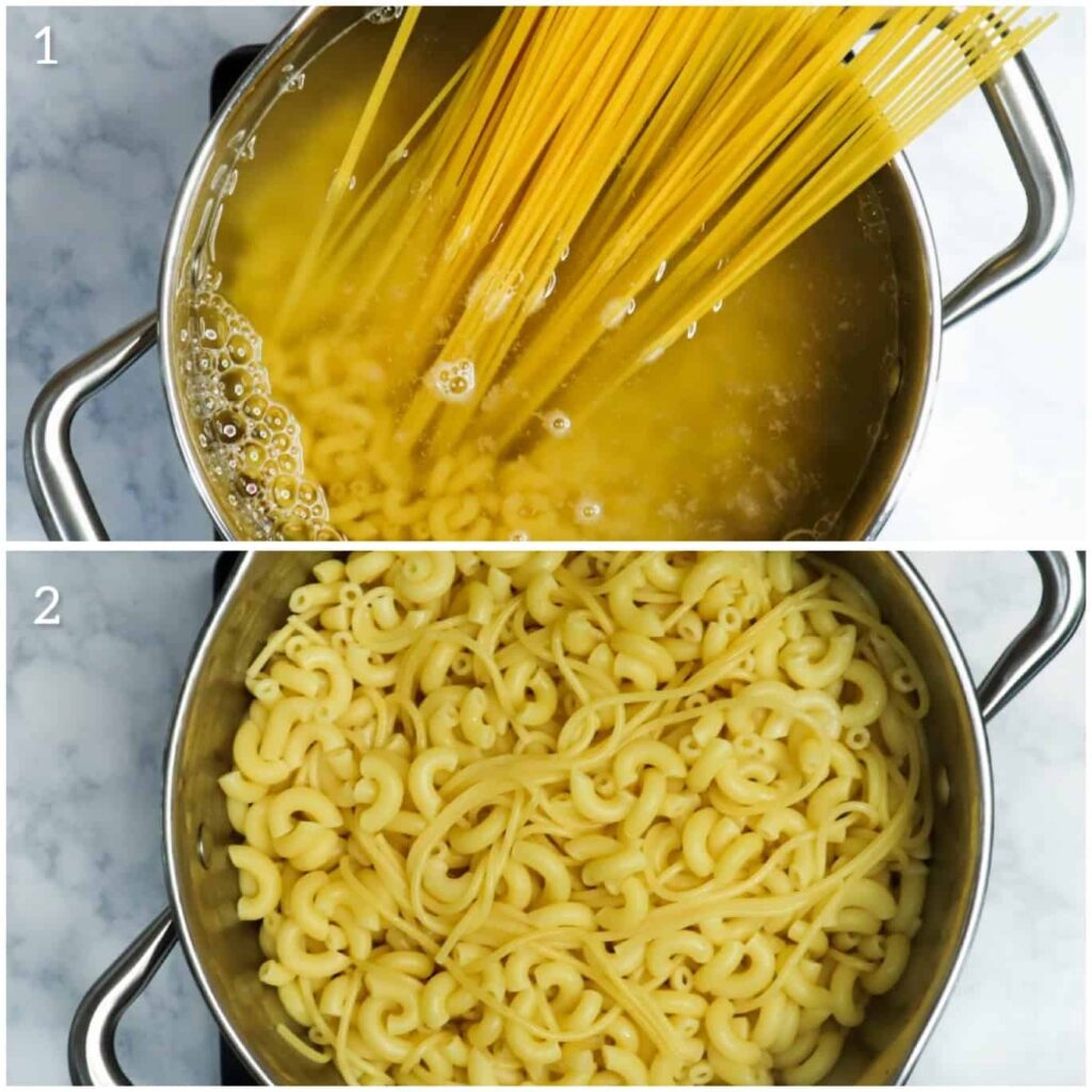 Two photos of the koshary pasta