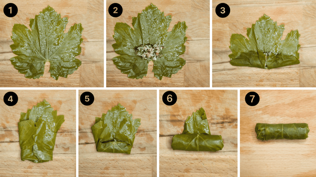 7 steps on how to roll and stuff the grape leaves